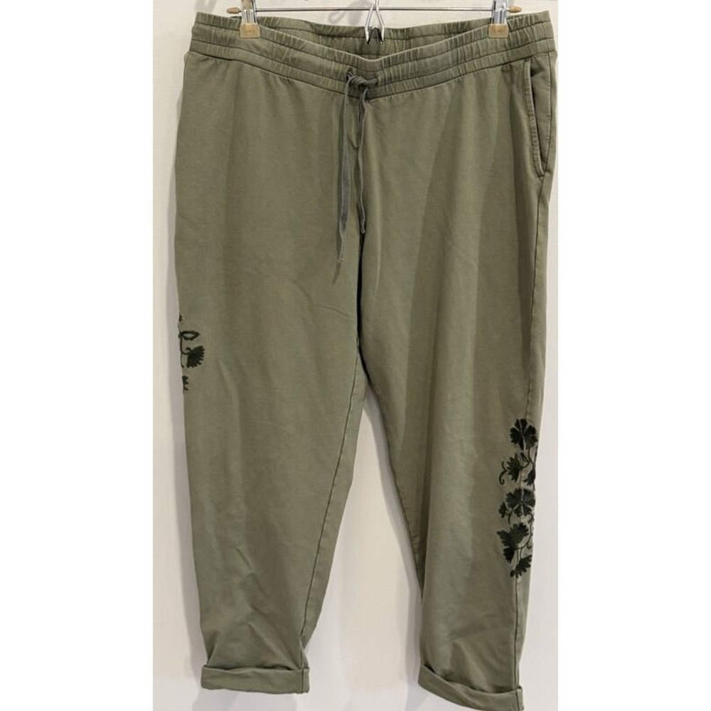 J Jill Olive Green Pull On Drawstring Embroidered Cuffed Crop Pants Soft M